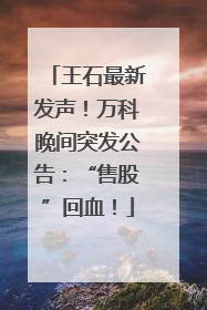 王石最新发声！万科晚间突发公告：“售股”回血！